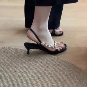 Sandalias de tacón alto con correa de cristal estilo hada y punta abierta, minimalistas y a la moda, con hebilla, estilo francés, para mujer, verano 2025 - Product Image 2