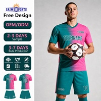 Ensemble de maillots de football personnalisés avec logo d'équipe, uniforme de match de football entièrement sublimé, 100% polyester, séchage rapide, respirant, SAIWIN