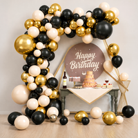 Guirlande de ballons en latex chromé or, noir et rose pâle pour décoration de fête d'anniversaire, de mariage ou de remise de diplôme