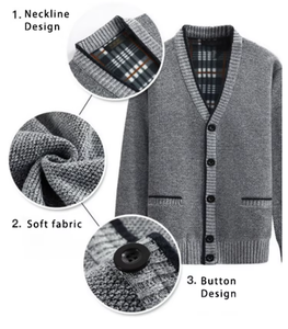 Fabricants de vêtements sur mesure, <span class=keywords><strong>pull</strong></span> en tricot uni à <span class=keywords><strong>manches</strong></span> longues classique pour homme, cardigan à col en V boutonné pour homme <span class=keywords><strong>avec</strong></span> poches - Product Image 5