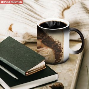 Mug en céramique thermosensible 11oz noir givré, prêt pour la sublimation, pour création artistique personnalisée - Product Image 2