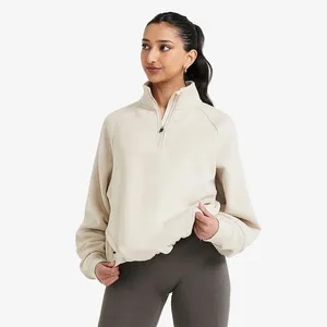 Custom Quarter Zip Solid Color Pullover Ladies Women Winter Tops Fleece Sweatshirt