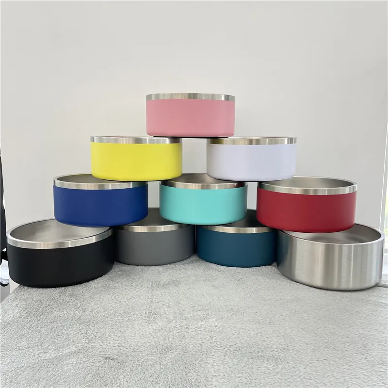 Недорогой контейнер для еды и воды объемом 64 унции с двойными стенками из нержавеющей стали 304 вакуумные миски для собак с порошковым покрытием без пролива