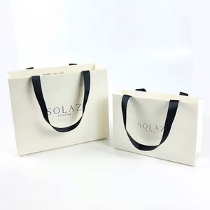 Custom Printed Eco-friendly Recyclable Classic Luxury White Kraft Paper Gift <b>Bag</b> with Ribbon Handle Shopping <b>Bag</b> Your Own Logo - Product Image 2