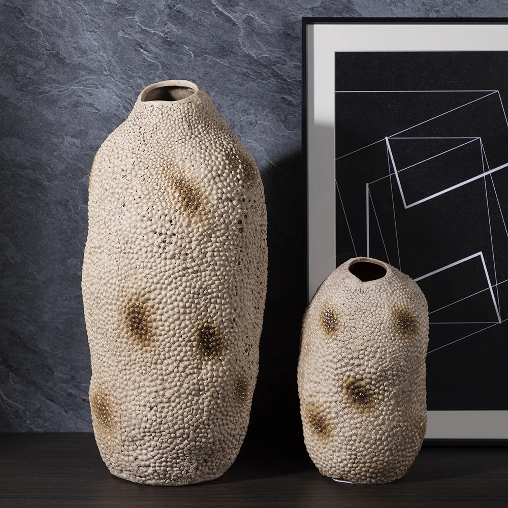 Vas Keramik Embrio Nordic, Vas Keramik Rumah Tangga Antik Hiasan Perabotan Model Lembut Vas Bunga Lama Kering