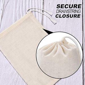 Piccole borse riutilizzabili in tela di lino con coulisse vuote in cotone mussola sacchetti regalo riciclabili per feste a casa con Logo personalizzabile - Product Image 2