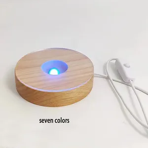 Solid Wood Round Acrylic Light Guide Plate Base Led Lamp White Light Bedroom Universal Table Lamps