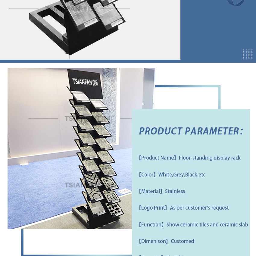 Floor Stone Standing Display New Design Tilt Ceramic Tile Racks For Show Artificial Granite Quartz Black Marble Sample Displays