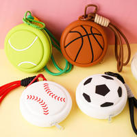 Porte-monnaie en silicone en forme de ballon de basket, de football, de tennis ou de baseball, mini portefeuille à fermeture éclair avec mousqueton pour petits objets