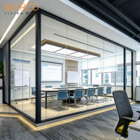 Cloison de bureau insonorisée 42 dB pour salle de conférence d'entreprise, assemblée à partir d'un cadre en aluminium de 90 mm et de verre trempé