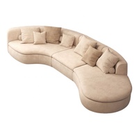 Sofá Chenille con Estructura de Madera Maciza, Forma Sinuosa en C, Color Alabastro, Asientos Acolchados, Venta al por Mayor para Sala de Estar