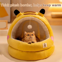 Lit-caverne semi-fermé pour animaux de compagnie, avec doublure en laine douce, chaud et sûr, adapté aux chats et aux petits chiens.