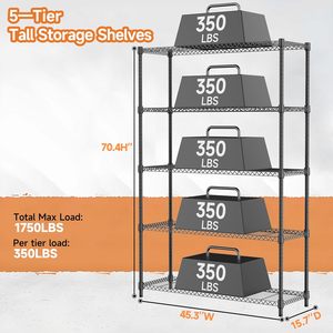 Étagères de rangement réglables en acier noir mat MZG, 5 niveaux, système d'étagères en grille métallique robuste sans boulons pour cuisine et garage - Product Image 6