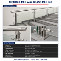 Rampe de balustrade en verre moderne en acier inoxydable 304/316 sur mesure pour projets de stations de métro, escaliers et balcons