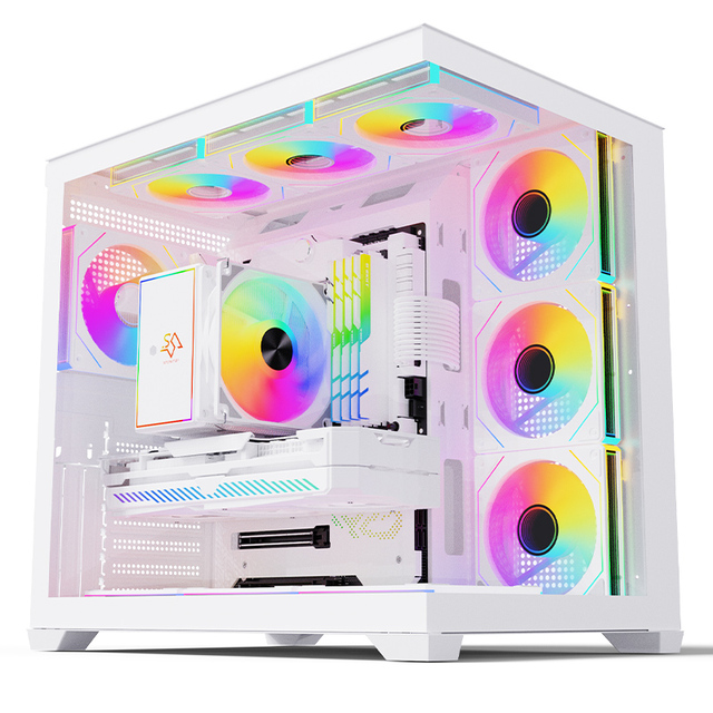SNOWMAN CS015 White Mid Tower E-ATX PC Case Panoramic Tempered Glass Connection Motherboard Compatible Gaming PC Case