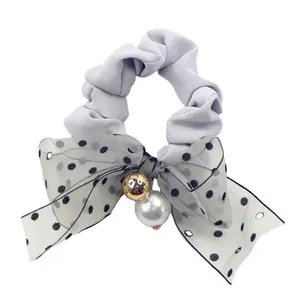 Nhật Bản Hàn Quốc Nhãn Hiệu Riêng Ren Nơ Ngọc Trai Tóc Ties Kỳ Nghỉ Cổ Tích Ribbon Vải Knot Tóc Scrunchies Cho Cô Gái Bán Buôn