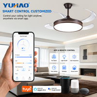 Ventilateur de plafond LED invisible intelligent personnalisé avec fonction de minuterie et variateur d'intensité, moteur DC, 50 pouces, pour bureau, salle à manger, salon