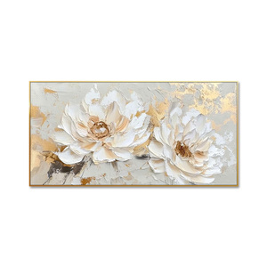 Trừu tượng hoa trắng 3D kết cấu sơn dầu vải Boho tối giản màu be nghệ thuật phòng khách tường tùy chỉnh bông vàng nâu - Product Image 2