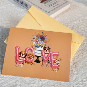 <span class=keywords><strong>Carte</strong></span> de vœux 3D pop-up <span class=keywords><strong>chien</strong></span> mignon en gros, faite à la main, motif ballon LOVE et chiot, idéale pour les amoureux des chiens et les cadeaux - Product Image 2
