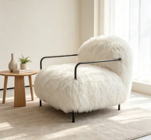 Fauteuil lounge moderne rembourré en peluche longue et <span class=keywords><strong>bouclée</strong></span>, confortable et doux, fauteuil d'appoint monoplace en <span class=keywords><strong>laine</strong></span> de mouton pour salon ou plage - Product Image 2