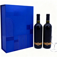 Boîtes à vin en carton rigide à rabat magnétique, rouge champagne, pour 2 bouteilles, 3 pièces, emballage de vin, boîte cadeau de marque