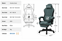 Chaise de gaming ergonomique de direction en suède avec pivotement à 360°, inclinaison et vérin à gaz à 3 positions, inclinable, OEM