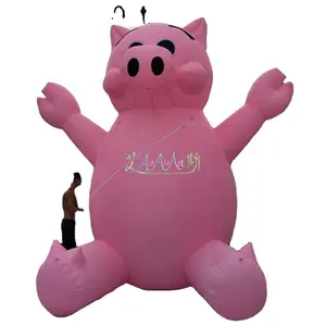 Cute Inflatable Pink Sitting Pig With Hands Up Inflatable Cartoon Animal for Advertising or Decorations