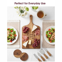 Ensemble de neuf couteaux et fourchettes à fromage avec plateau pliable en bois d'acacia, lavable au lave-vaisselle, couteaux à fromage, serviettes en boîte cadeau