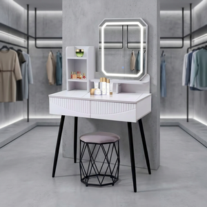 Modern <b>Makeup</b> <b>Vanity</b> Table with Lighted Mirror Storage Desk for Bedroom Furniture - Product Image 4