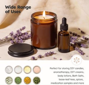 Envase de Vidrio Ámbar Oscuro de 4oz con Fondo Redondeado para Velas o Cosméticos, Frasco de Vidrio Vacío de 120ml con Tapa Metálica - Product Image 5