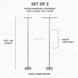 Support de toile de fond de mariage réglable ANNIELU, 2 pièces, cadre tubulaire en T haut pour cérémonie en extérieur, fête, arrière-plan de photomaton - Product Image 2