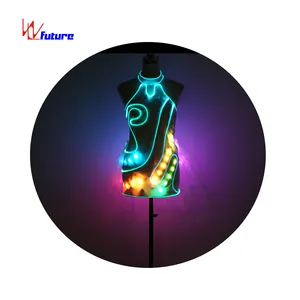 Lampu LED Tradisional Cina Gaun Qipao Tari Kostum Seksi Bercahaya Pakaian Gadis Panggung Gaun Gadis Gaun Rave Pakaian