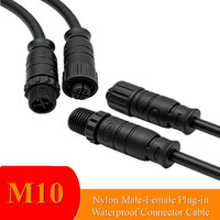 Connecteur d'alimentation circulaire IP68 M10 étanche en cuivre plaqué or mâle-femelle avec câble PVC 110V 5-8A