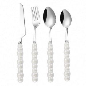 Cuchara de Acero Inoxidable con Acabado Espejo de Lujo y Mango de Cerámica con Perla, para Bodas, Juego de Cubiertos de Acero Inoxidable - Product Image 1