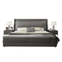 Luxe Italiaanse Modern Design Lederen Grijs Wit Hoofdeinde Kingsize Queen Size Bed Frame Bedden