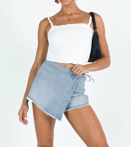 Jupe-short Bowden taille mi-haute en jean délavé, décontractée, sexy, respirante pour l'été - Product Image 1