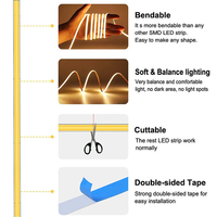 Bande LED COB Flexible CE RoHS 24V, 320 LED/m, Dimmable 3000K, Haute Densité, PCB 8mm pour Éclairage d'Armoire et d'Écran