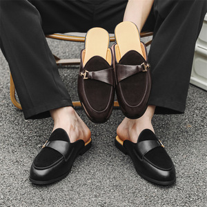 New Men's Comfortable Solid Summer Soft PU Wedding Shoes <b>Flat</b> Slip-On Backless Casual Mules Half Loafers Office & Career - Product Image 6