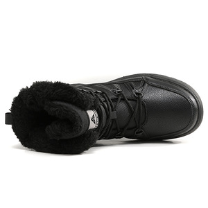 Women Mid Calf Snow Boots Leather Patch Upper Plush Fur <b>Collar</b> Black Beige Color Non <b>Slip</b> Lug Sole Hiking Boots - Product Image 6