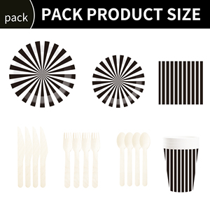 Ensemble de vaisselle rayée DAMAI noir et blanc pour fête, décoration de baby shower et d'anniversaire, assiettes en papier de 9 pouces, serviettes, couverts - Product Image 6