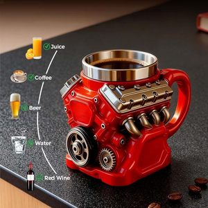 Mug à café moteur V8, Mug à café moteur rétro avec isolation à double paroi en acier inoxydable, Mug moteur V6 pour la fête <span class=keywords><strong>des</strong></span> pères - Product Image 4