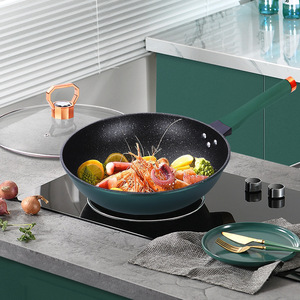 Nouveau <span class=keywords><strong>Wok</strong></span> coloré en céramique Maifanite ; Marmite domestique à fond plat avec couvercle en verre ; Compatible avec les plaques de cuisson ; Vente en gros disponible - Product Image 4