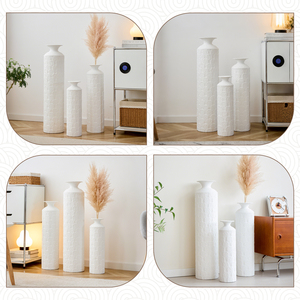 Set di Vasi da Terra in Metallo Moderno, Bianco Texturizzato, Altezza 33.46, 25.59, 19.69 Pollici, Grandi Vasi Decorativi per Ingresso - Product Image 3