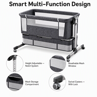 Lit double multifonctionnel GEEN pour bébés, avec barrière rétractable douce pour la peau, réglage multi-niveaux, panier de rangement et mode anti-régurgitation