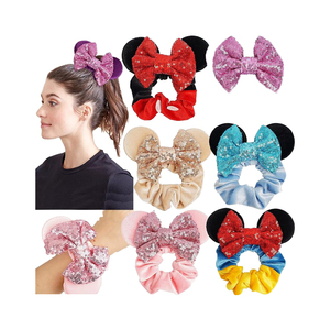 Fantaisie jour souris Mickey oreilles chouchous velours étincelle Sequin Minnie arcs cheveux chouchous fête cheveux cravates élastiques élastiques - Product Image 1