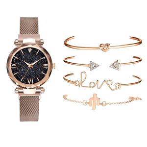 5 uds relojes de lujo para mujer conjunto magnético cielo estrellado reloj femenino moda señoras reloj de pulsera de cuarzo - Product Image 6