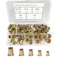 Lot de 100 écrous à riveter à tête plate M3 M4 M5 M6 M8 en acier zingué, kit de quincaillerie industrielle