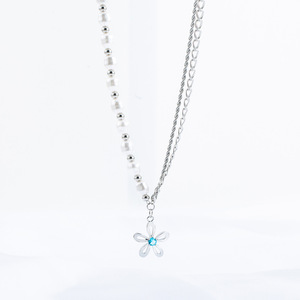 แฟชั่นสร้อยคอจี้มุกเทียมดีไซน์ดอกไม้โซ่เงินเครื่องประดับปาร์ตี้ - Product Image 2