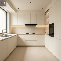 Ensembles d'armoires de cuisine modernes et durables en mélamine marron laiteux mat, sans poignées, de style minimaliste, avec évier, de luxe, blancs et personnalisables