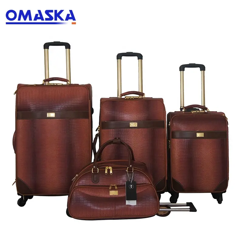 OMASKA Offre Spéciale usine De Haute Qualité Rouge Couleur PU EN CUIR Roulant 4 roues 4 pcs ensemble Voyage Bagages Sacs Cas